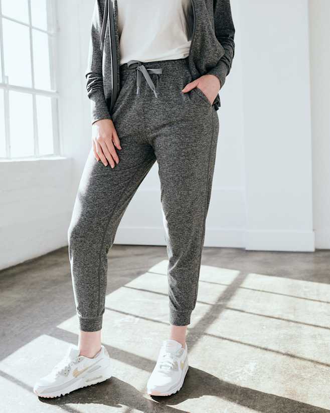 Heather Grey Flowknit Mid-Rise Jogger