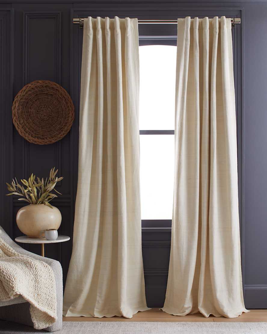Ivory Raw Silk Room Darkening Curtain