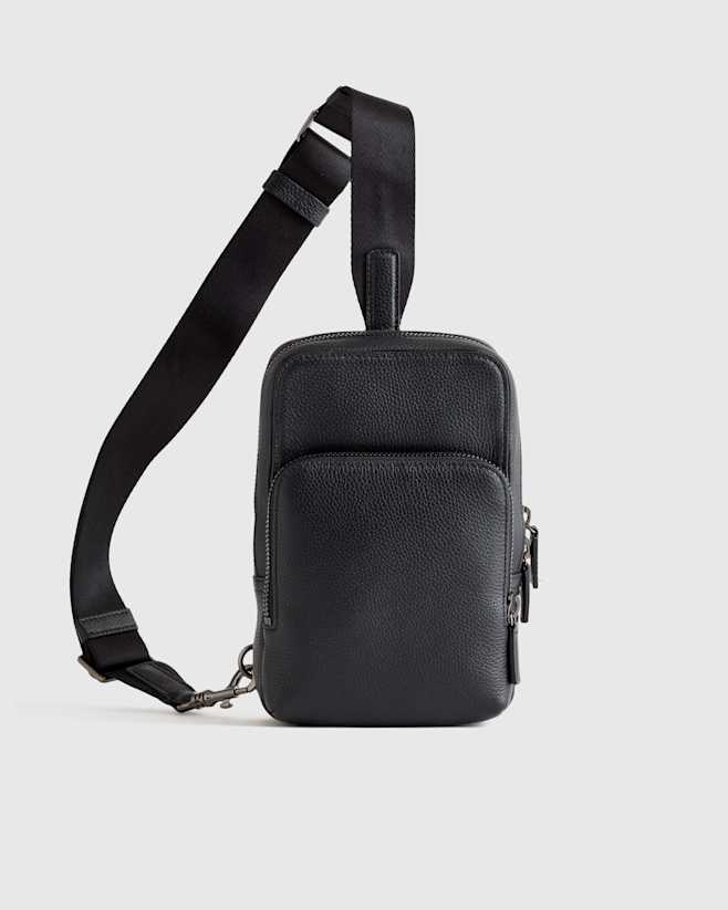 Black Excursion Italian Leather Sling Pack