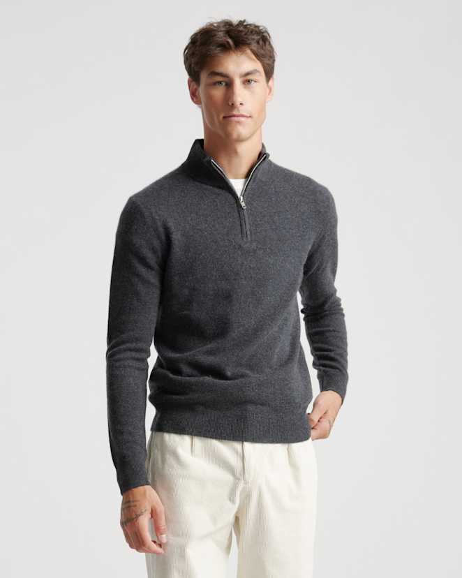 Charcoal Mongolian Cashmere Quarter Zip Sweater