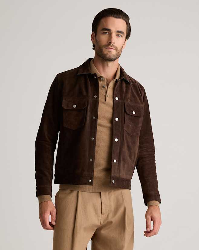 Espresso Italian Suede Trucker Jacket