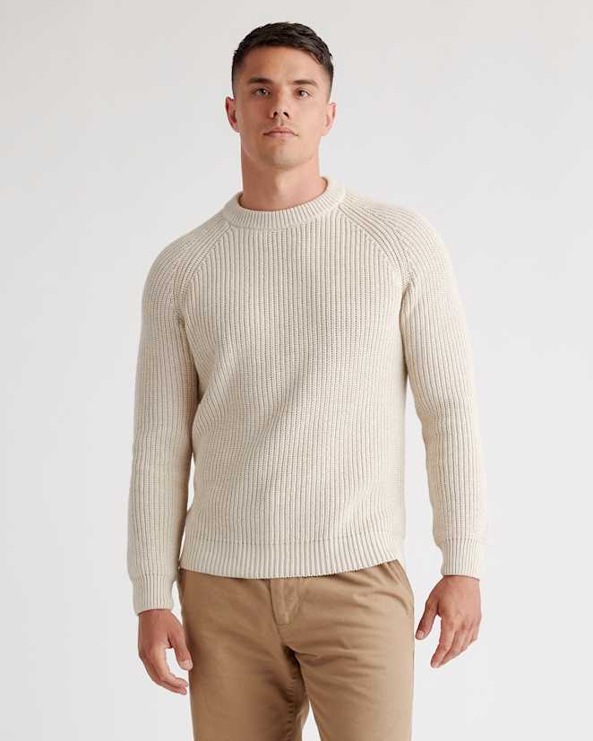 Speckled Beige 100% Organic Cotton Fisherman Crew Sweater