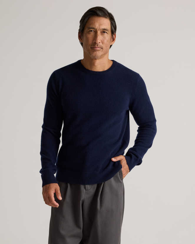 True Navy Mongolian Cashmere Crewneck Sweater