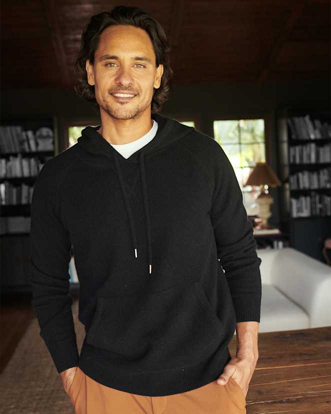 Black Mongolian Cashmere Pullover Hoodie