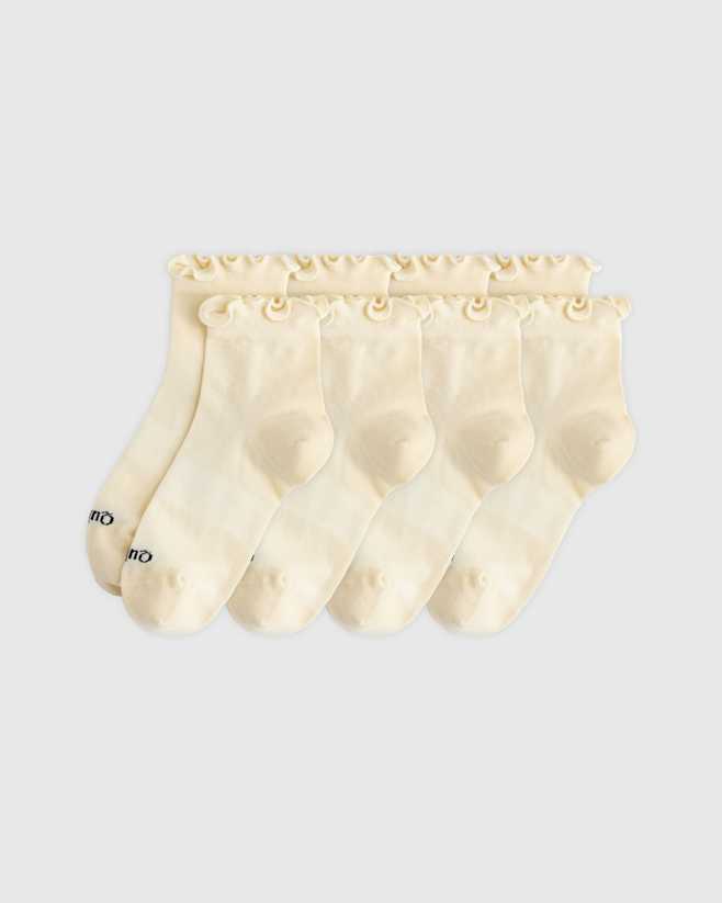 Cream Everyday Lightweight Cotton Ruffle Quarter Crew (4-pack)