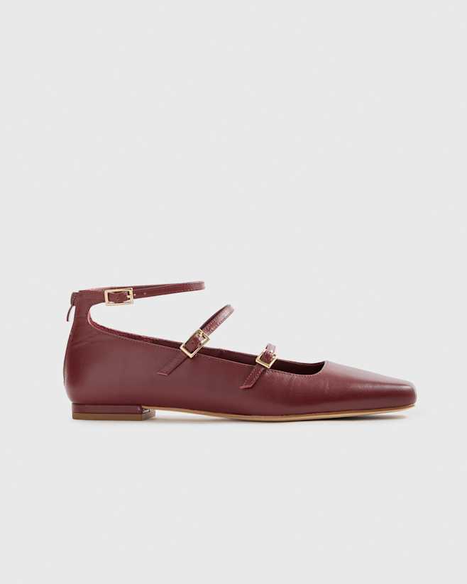 Merlot Italian Leather Strappy Ballet Flat