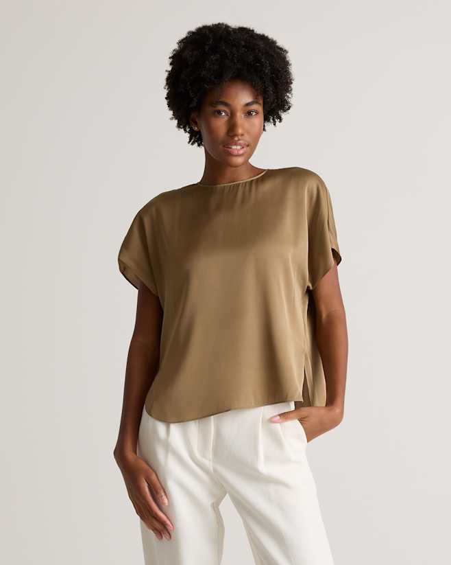 Dogwood Washable Stretch Silk Split Hem Tee