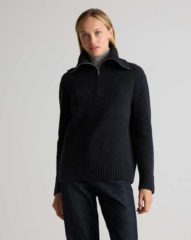 Heather Caviar Luxe Baby Cashmere Quarter Zip Sweater